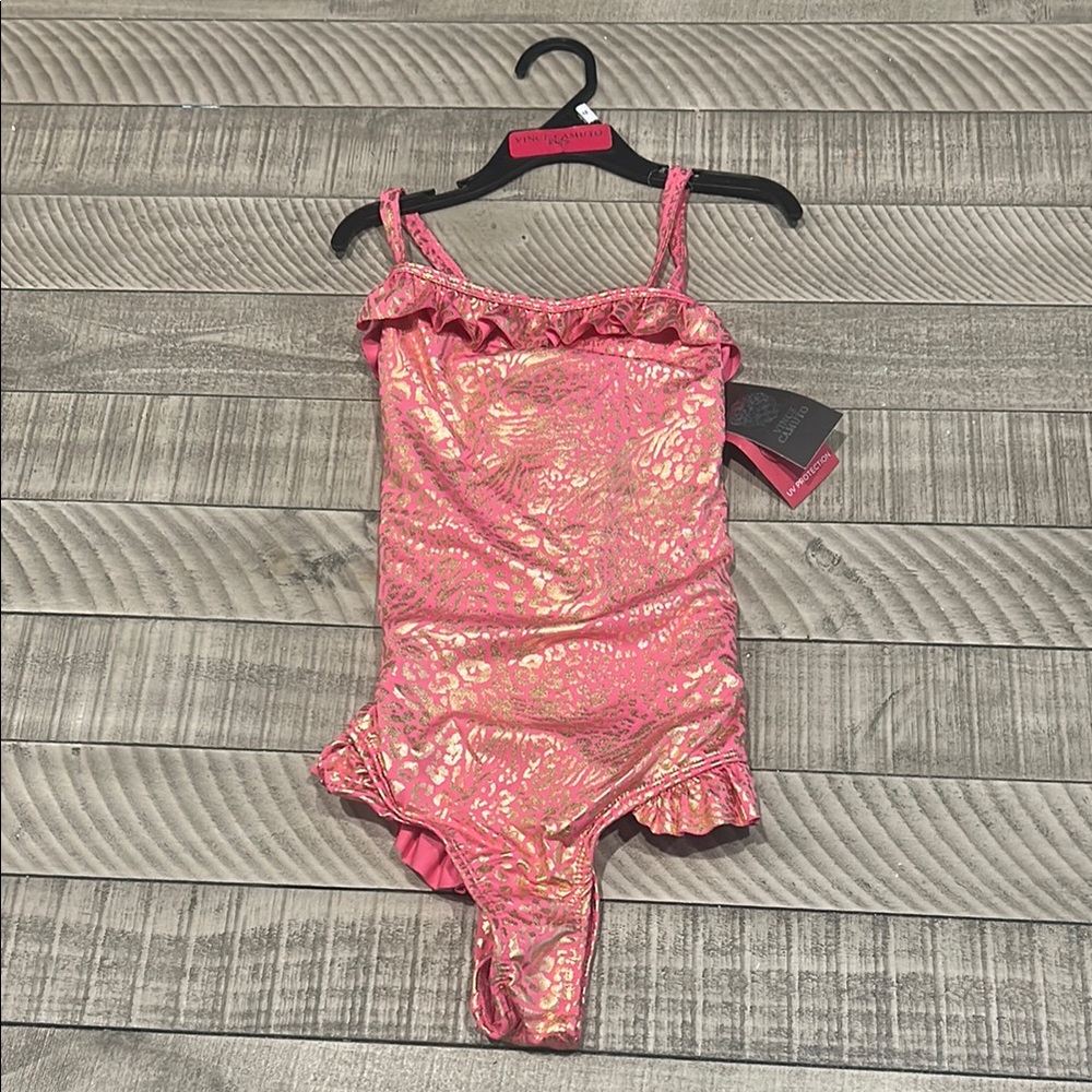 Vince Camuto Pink and Gold Kids Swim One Piece